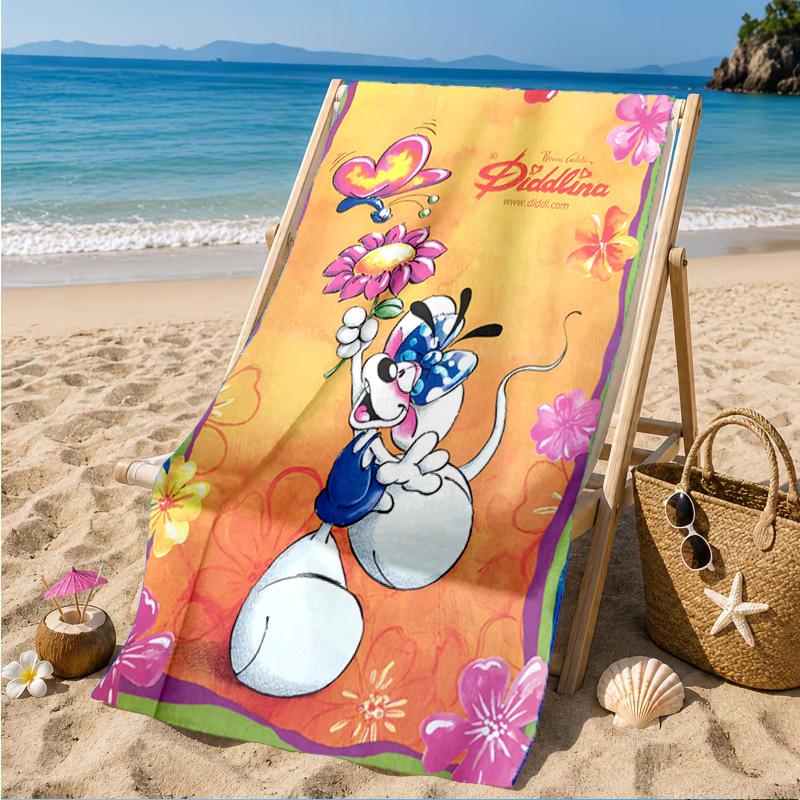 Serviette de plage Diddl Amour et Amitié Couleurs Pastel, Séchage Rapide, Facile d'Entretien, Convient aux Activités Sportives et aux Vacances à la Plage, Essentiel de Sport