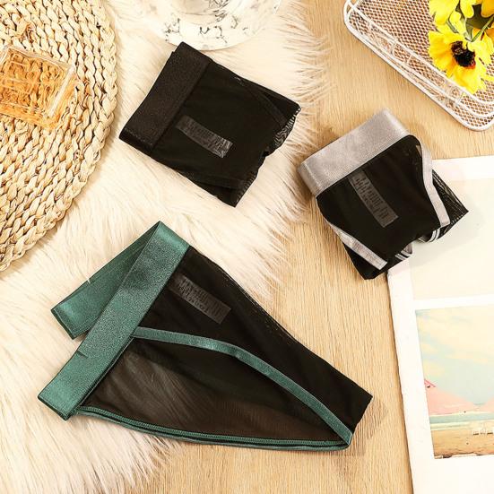 Women Sexy Briefs Low-rise Elastic Waistband Seamless Mesh Yarn Underwear Solid Color Lightweight Panties