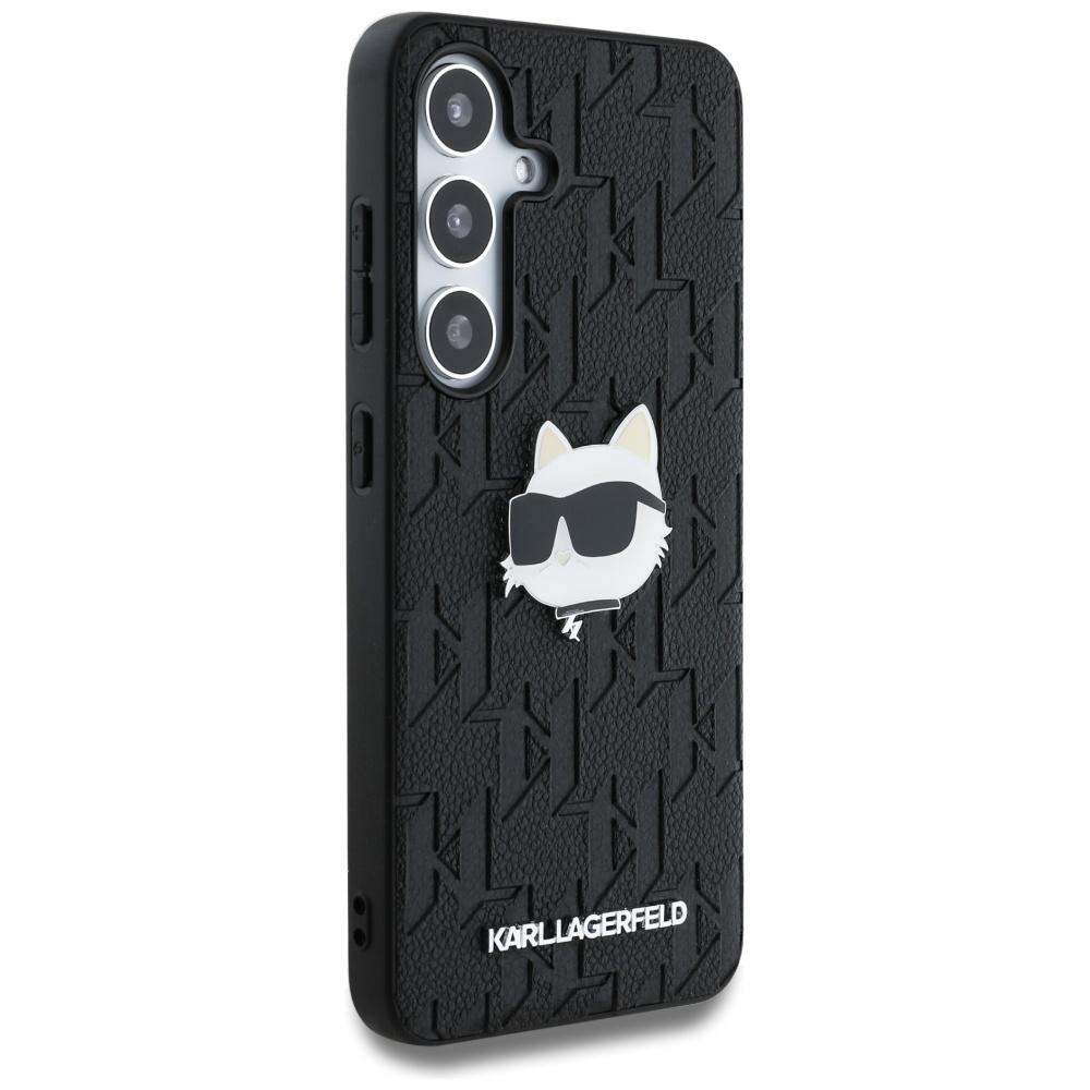 Karl Lagerfeld Leather Monogram Pin Logo Choupette Head Case for Samsung Galaxy S25 Black