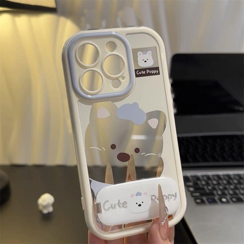 Hollow West Highland Puppy Suitable for Apple 16pro Mobile Phone Case IPhone 15 Protective Case 14pro Mirror Bracket