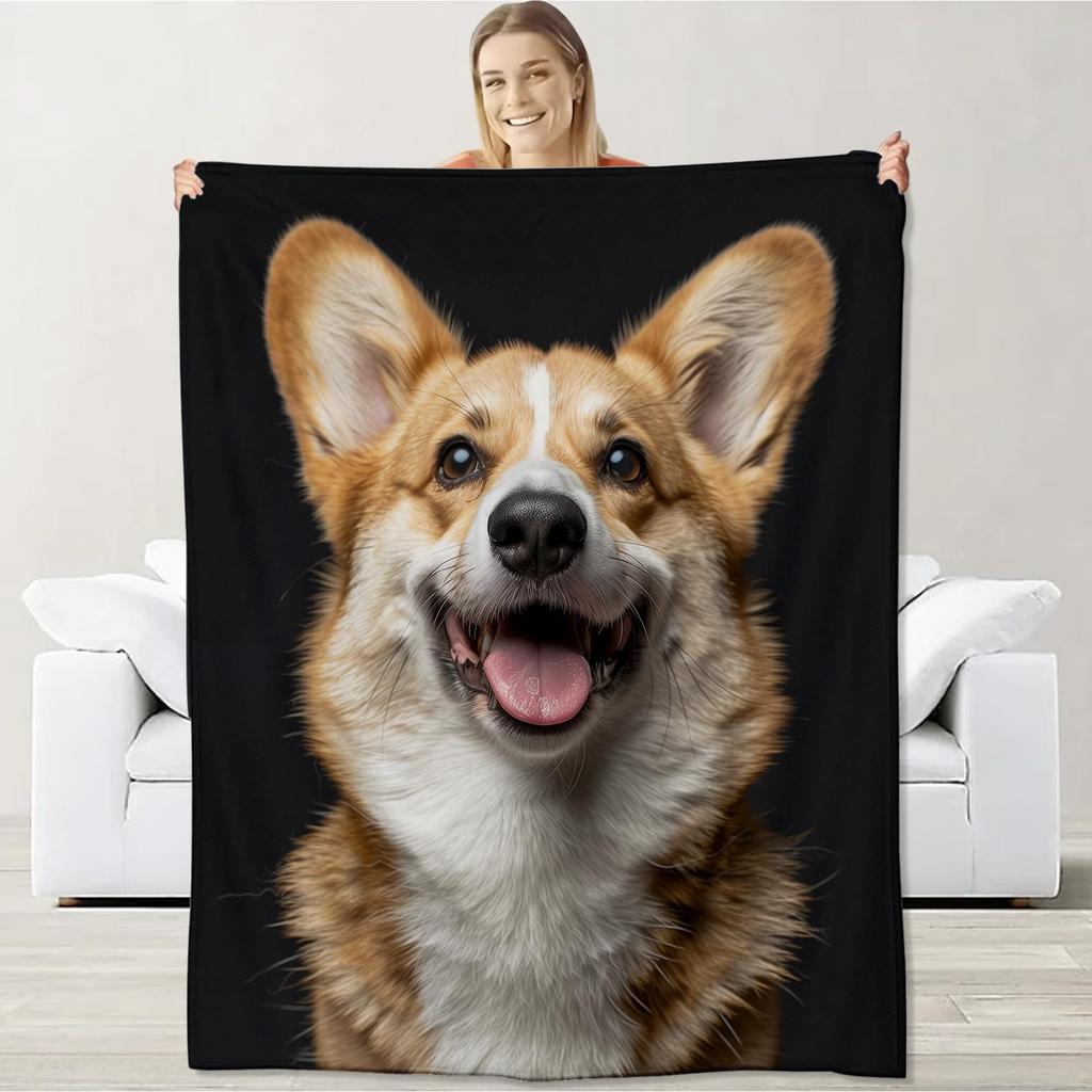 Cute Pet Corgi Dog Throw Blanket Fuzzy Soft Cozy Warm Lightweight Plush Fleece Flannel Blanket for Couch Bed Sofa Home Decor