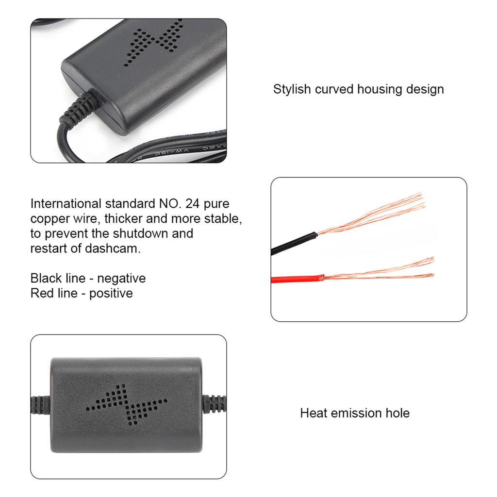 Dash Cam Hardwire Kit 12V24V To 5V 2.5A Left Angle Mini USB Step?Down Line for Parking Monitoring