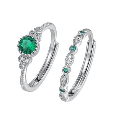 Explosive Couple Pair Ring Ring with Vivid Inlaid Imitation Green Crystal Deluxe Ring Ring