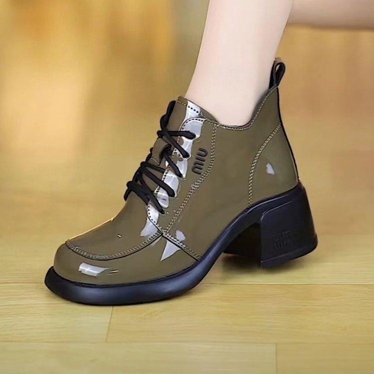 

Осень и зима Ботинки Мартина универсальные лакированные короткие ботинки одинарные ботинки толстый каблук женская обувь ботинки женские ботинки обувь из мягкой кожи 40 хаки