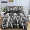 Skeleton Duvet Cover Set Microfiber Bedding Set Twin Size Halloween Funny Skeleton Skulls Bones Comforter Cover for Kids Teens