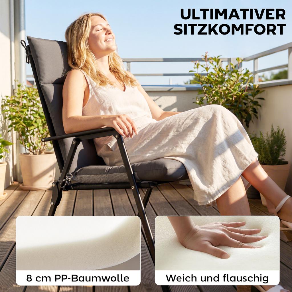 Set of 4 Seat Cushions Water-Repellent Non-Slip Chair Cushions with Ties, Indoor Outdoor 111.5 x 53 x 8 cm Dark Grey