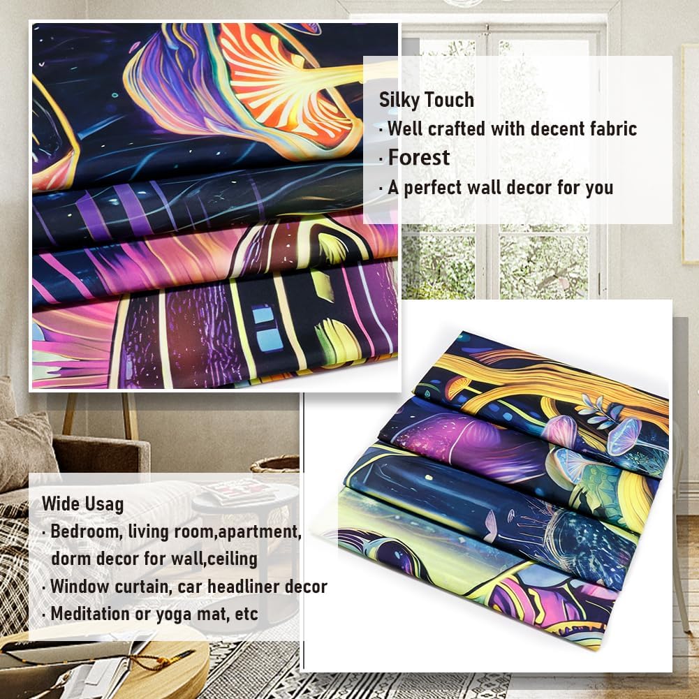 Amonercvita Blacklight Alien UFO Tapestry Neon Mushroom Floral Tapestries UV Reactive Yoga Meditation Tapestry Fantasy Forest Tapestries Wall Hanging