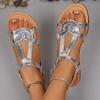 Fashion Women's Silver Snake Pattern Flat Sandals Ankle Strap Comfort Non Slip Beach Shoes Woman Summer Plus Size Light Casual Shoes