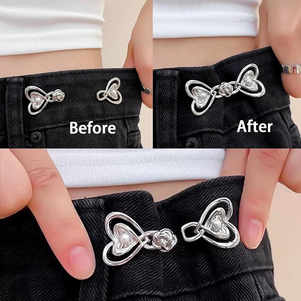 6 Sets Adjustable Pants Waist Tightener Clip for Women - Jean Waist Tightener Clip No-Sew Tool-Free Waist Buckle Sets Decorative Pant Adjuster P for