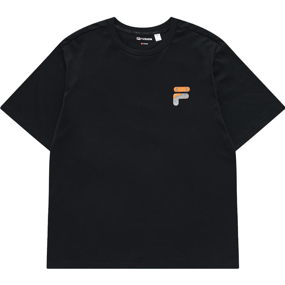 FILA Fusion FOB Planet Round Neck Short Sleeve T-Shirt Unisex Tops Deep-Black T11U323110FBK