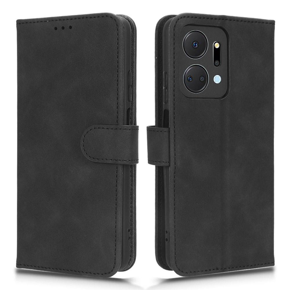 

For Honor X7a 5G PU Leather Mobile Phone Case Skin-touch Stand Wallet Anti-drop Flip Phone Cover Black