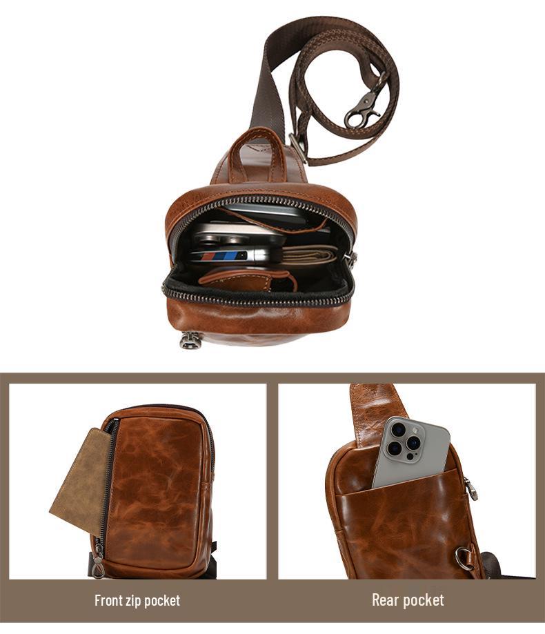 Men's Genuine Leather Retro Crossbody Chest Bag