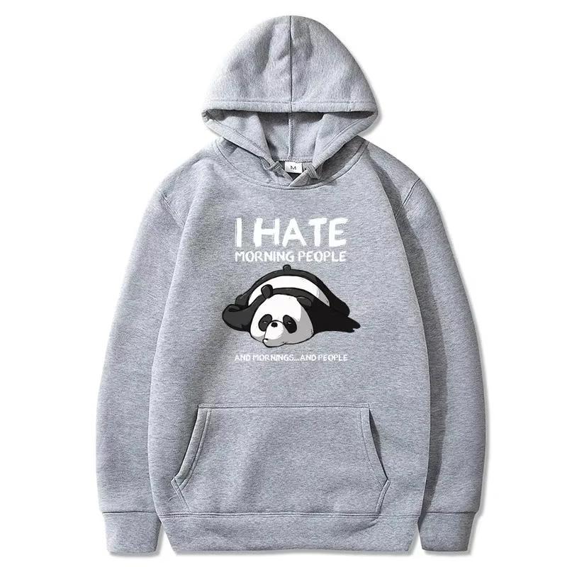 2026 Vintage Funny Lazy Panda Graphic Hoodie I Hate Morning People Sarcastic Quote Print Pullover Hooded Sweatshirt Unisex Casual Streetwear Tops