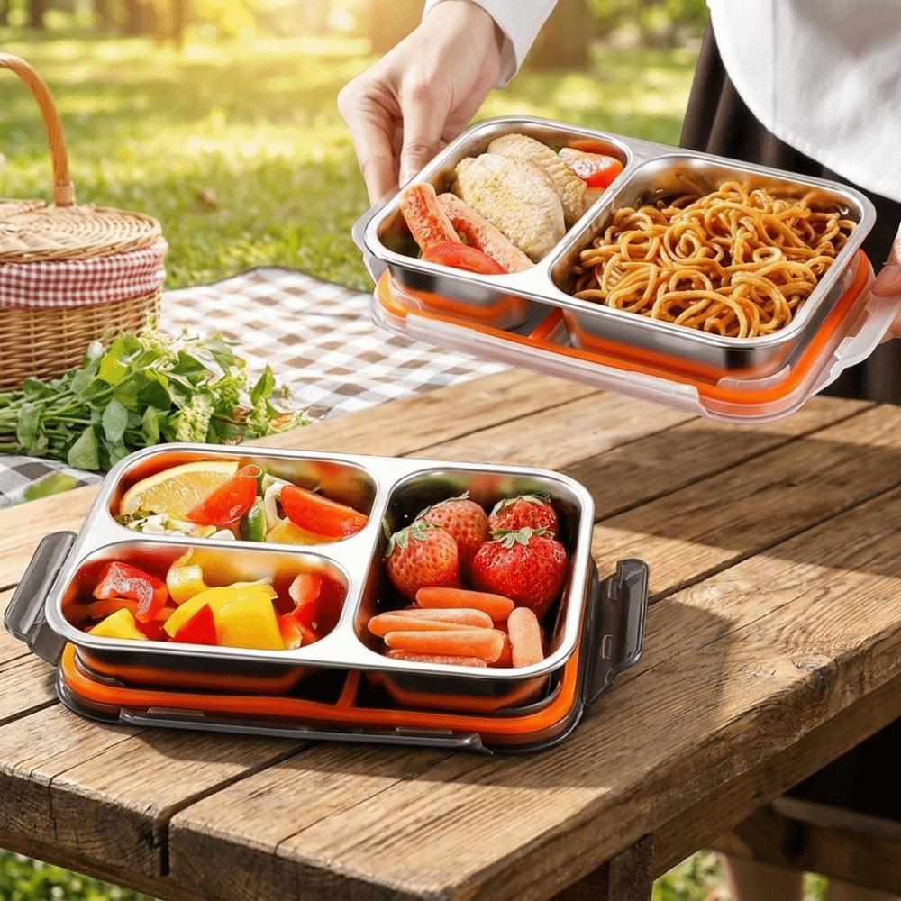 Leak-Proof Stainless Steel  Lunch Box Microwave Safe Student Meal Plate Meal Prep Container  Office