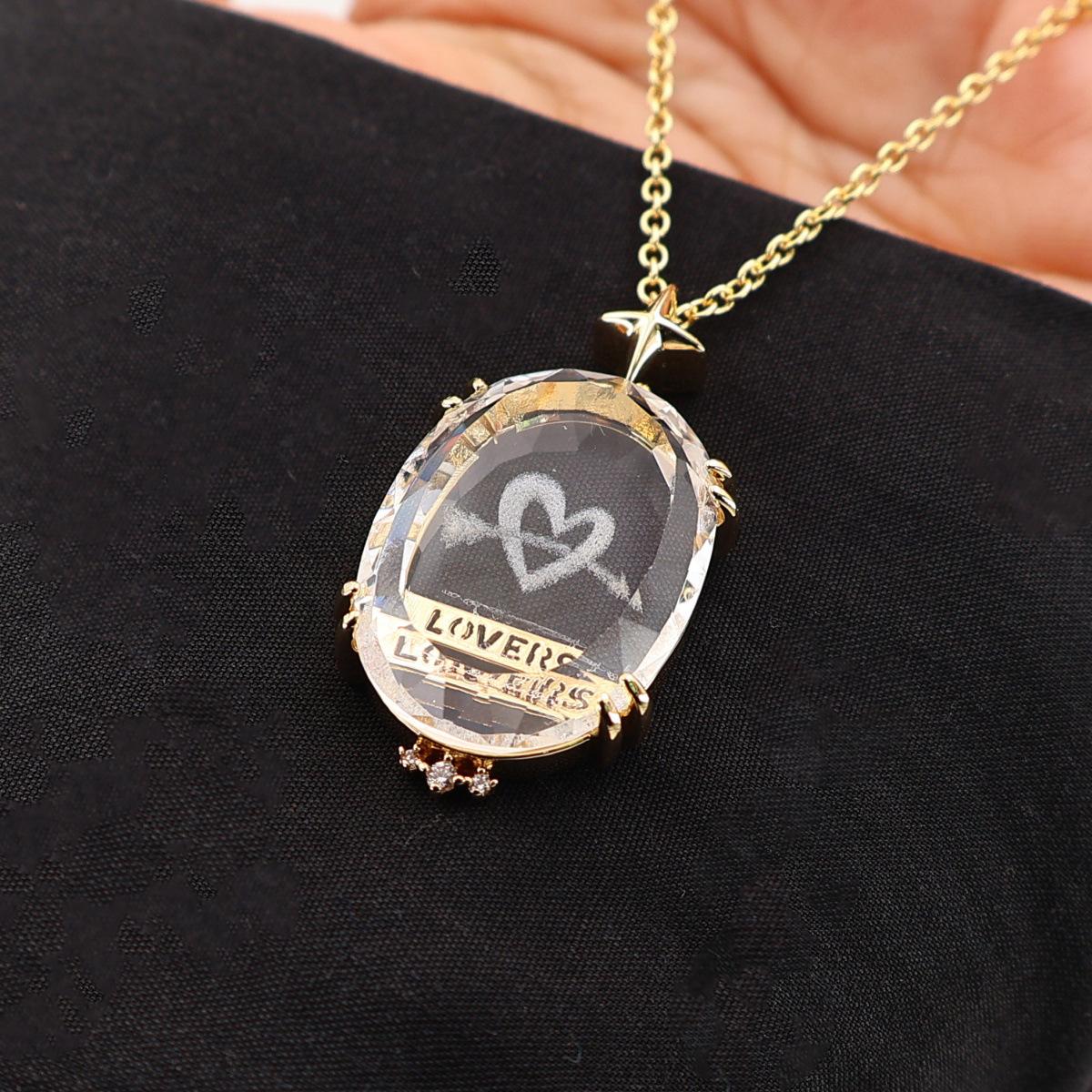 

Винтажное ожерелье с картой Таро Солнце и Луна - Свитерная цепочка с кристальным узором (18K)