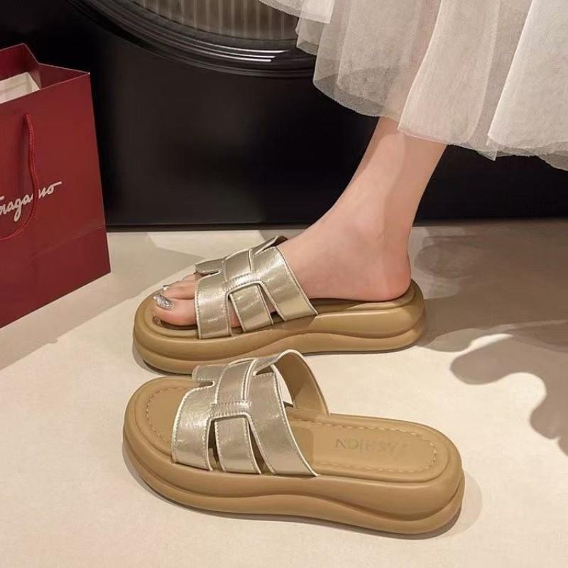 thick-soled silver cool slippers women's summer wear new fashion sandals casual beach women's shoes