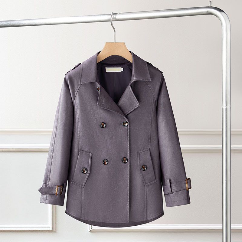 Spring/Fall Women's Mid-Length Leather Trench Coat—Stylish PU Leather Jacket