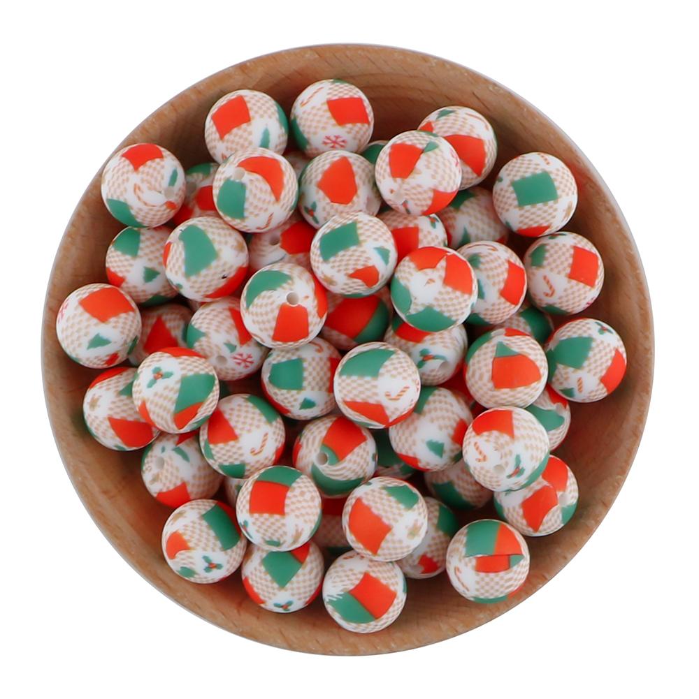 NEW Christmas Series Printed Silicone Beads 20Pcs/15mm  DIY Keychain Necklace Bracelet Accessories For Jewelry Making