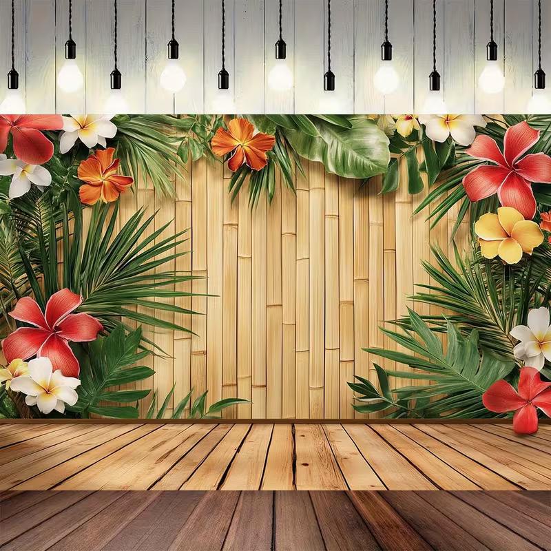 2D Tiki Themed Background Cloth for Live Streaming, Video Recording  Tropical Events 47.2x31.5inch/120*80cm
