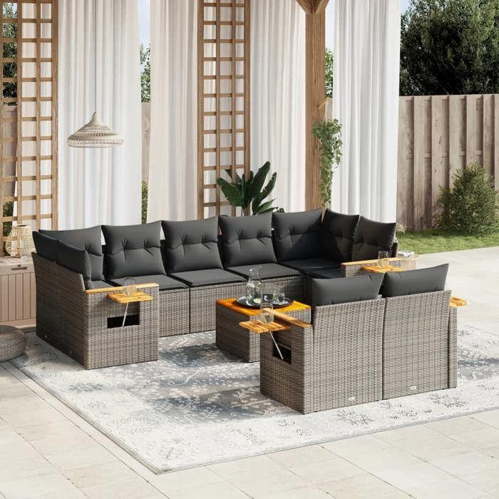 VidaXL Salon de Jardin avec Coussins 10 pcs, Canapés de Terrasse, Ensemble de Meubles de Patio, Mobilier d'Extérieur, Gris 3227159