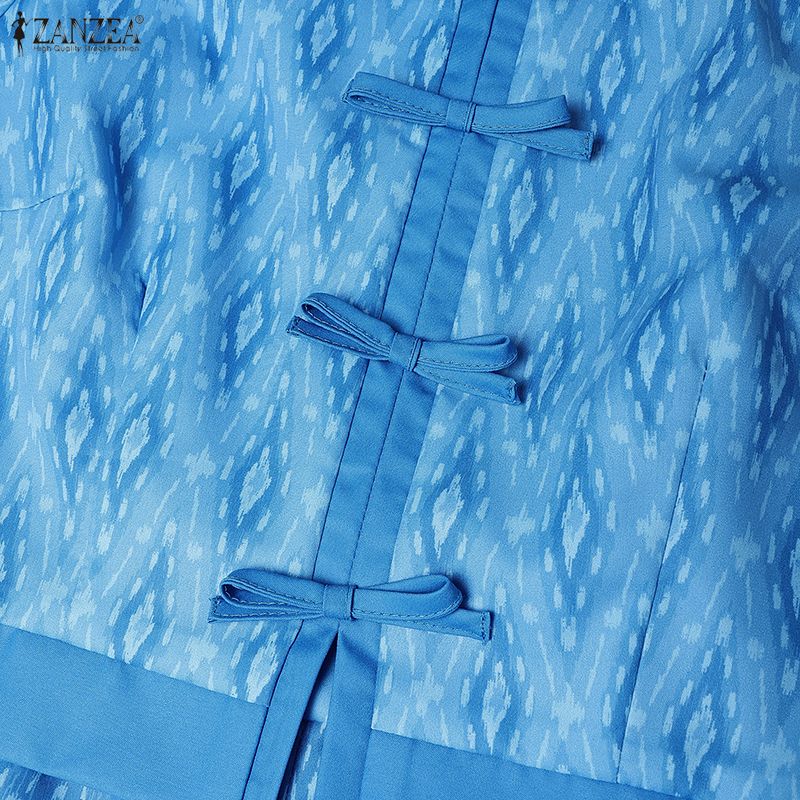 ZANZEA Women Summer Casual Short Sleeve Retro Print Dress