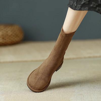 Vintage Flats Dames Stretch Sok Laarzen Mode Elegant Ronde Neus Schoenen Herfst Instapper Dames Korte Booties