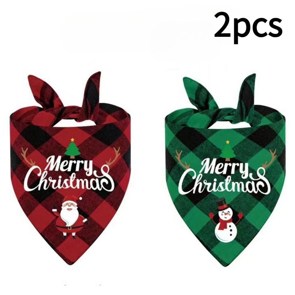 Christmas Dog Bandana with Santa & Snowman Design - 100% Polyester Non- Fabric, Adjustable Holiday Pet Headband for All Dog