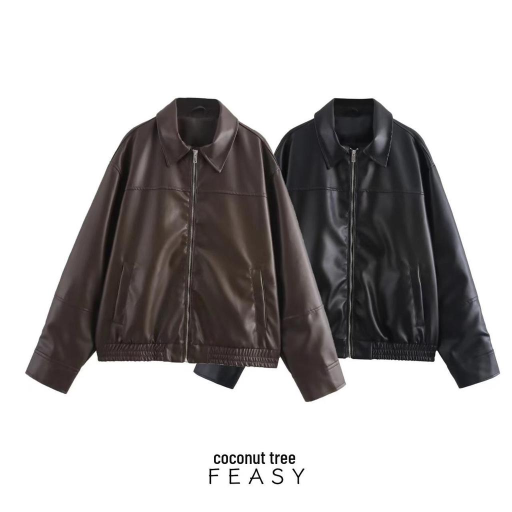 Women's Faux Leather Bomber Jacket - European & American Fashion for All Seasons
