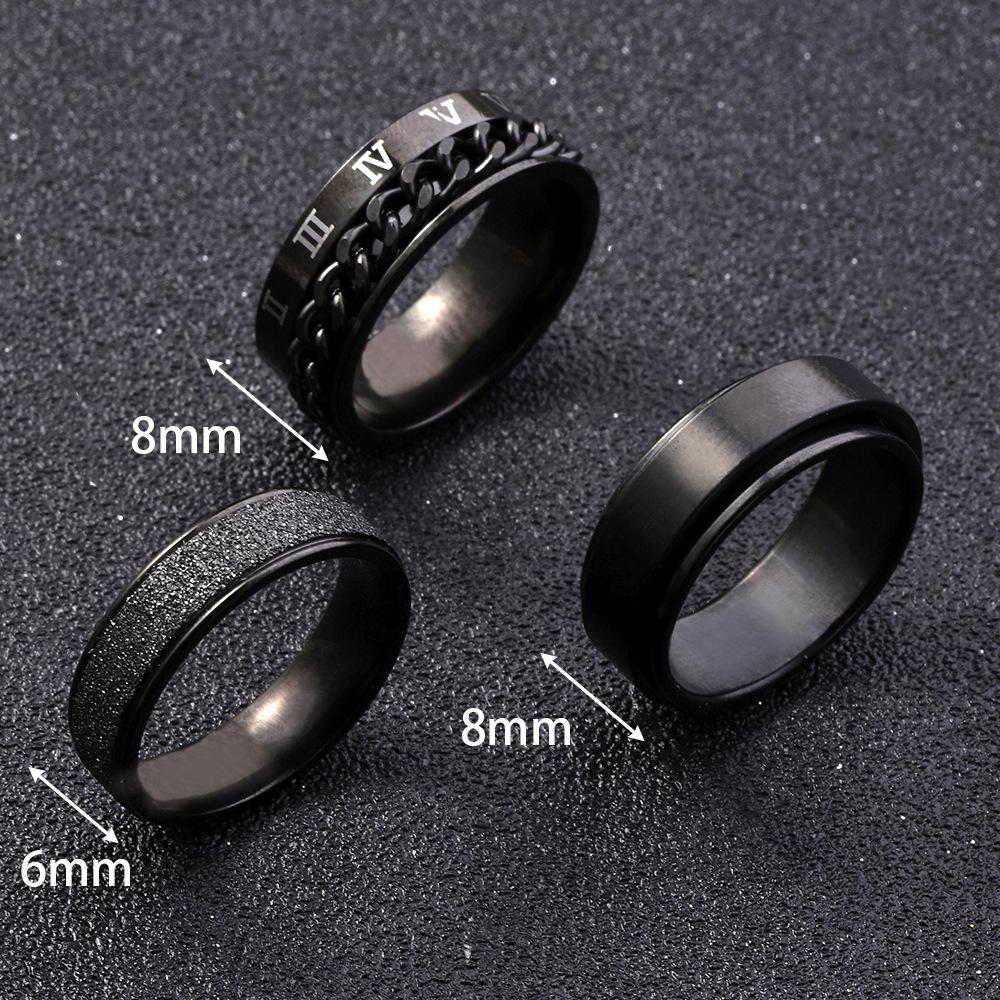 Rotatable Roman Numeral Chain Ring Set: Titanium & Stainless Steel, Hip Hop Style