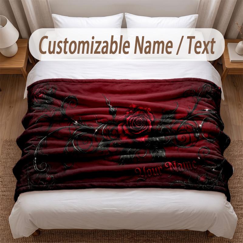 Skull Gothic Theme Soft Blanket Personalized Custom Name Text Print Warm Blanket Home Sofa Bedroom Decor