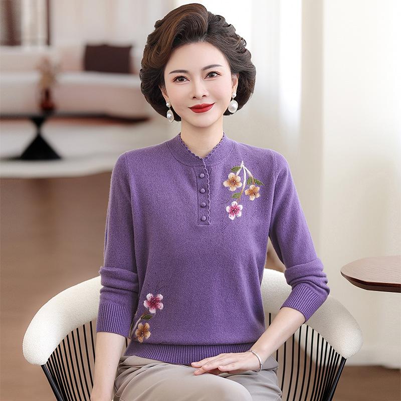 100% Wool Winter Sweater: New 2026 Style for Mom, Middle-Aged & Elderly Women's Warm Knit Top
