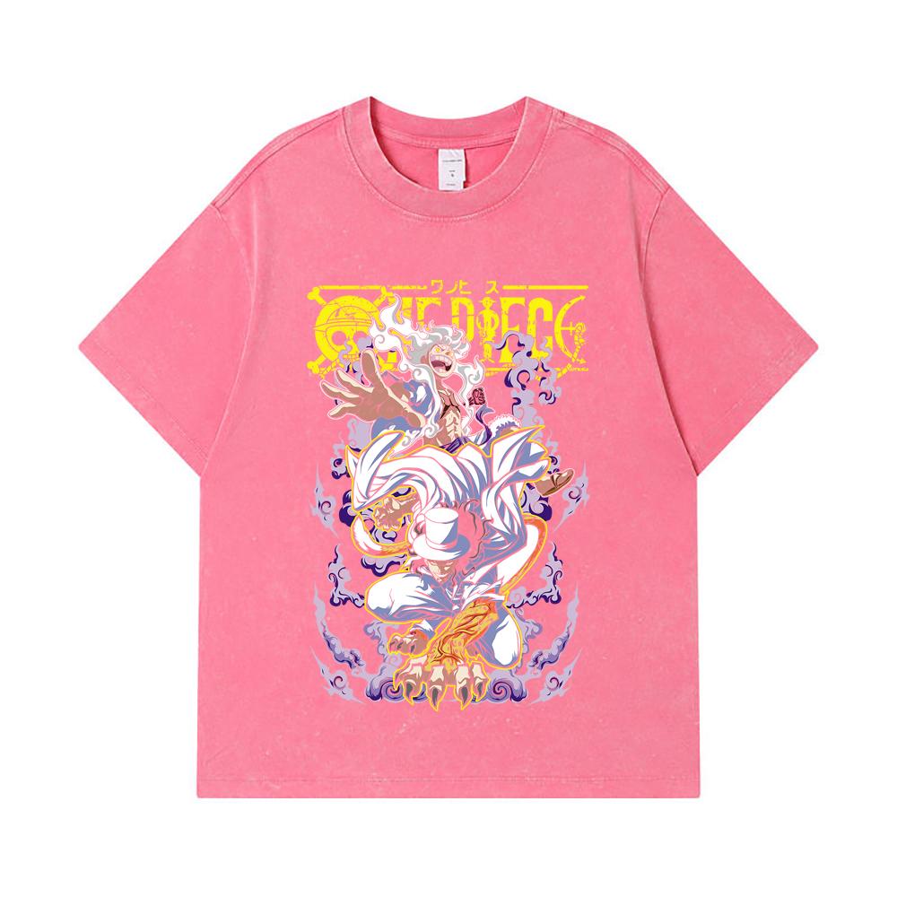 275 GSM Washed T-shirts 100% Cotton One Piece V64 Luffy Lucci Print Unisex Heavy Cotton T Shirt