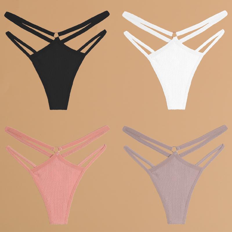

FINETOO 4 шт. хлопковое двойное тонкое нижнее белье с поясом для женщин, сексуальные стринги с низкой талией, женские однотонные трусики, дышащее нижнее белье L&4pcs