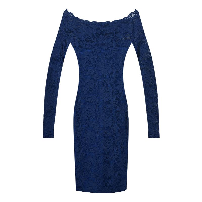 2024 Spring Women Off Shoulder Long Sleeve Lace Bodycon Mini Dress Sexy Slim Pencil Club Night Out Dress Plus Size S-L