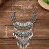 Bohemian Layered Zinc Alloy Leaf Pendant Necklace With Tassels For Vintage Style Jewelry