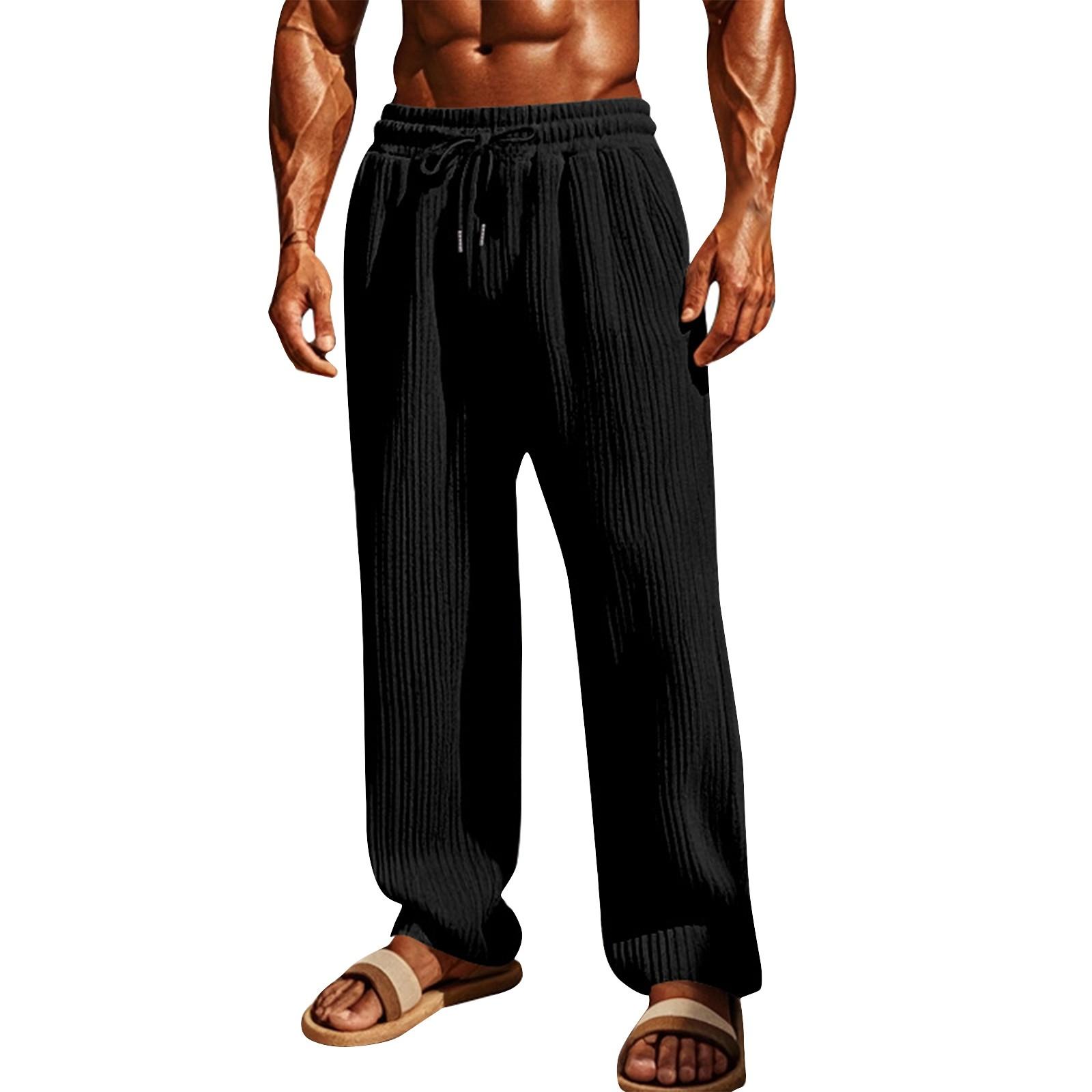 

Мужские однотонные вертикальные полосатые повседневные спортивные модные брюки на шнурке XXXL чёрный