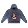 DTG print Knitted Denim Zip-Up Hoodie Muted Freedom Brother Print Zipper Hoodies  