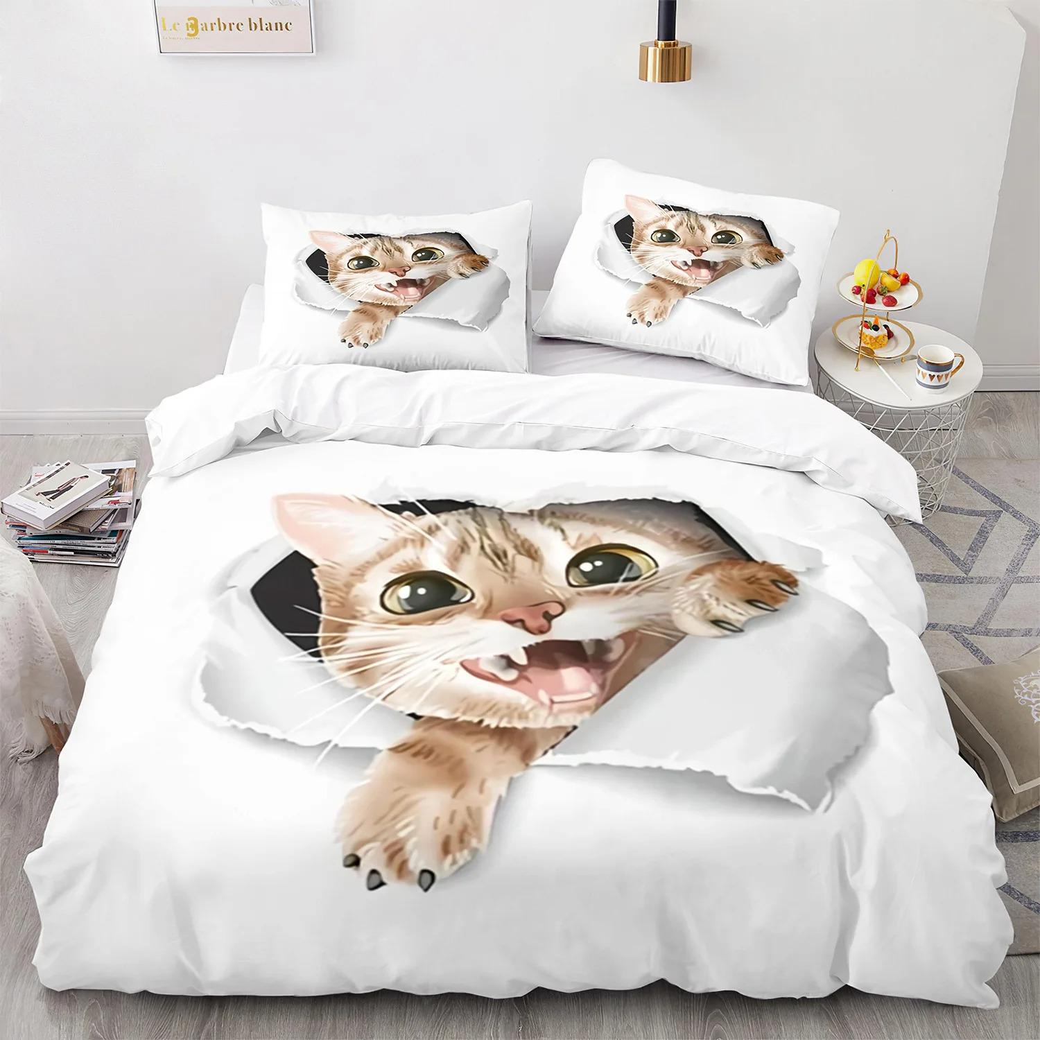 

Cute Cat Animal Bedding Set Single Twin Double Queen King Cal King Size Bed Linen Set 70x133cm 2pcs