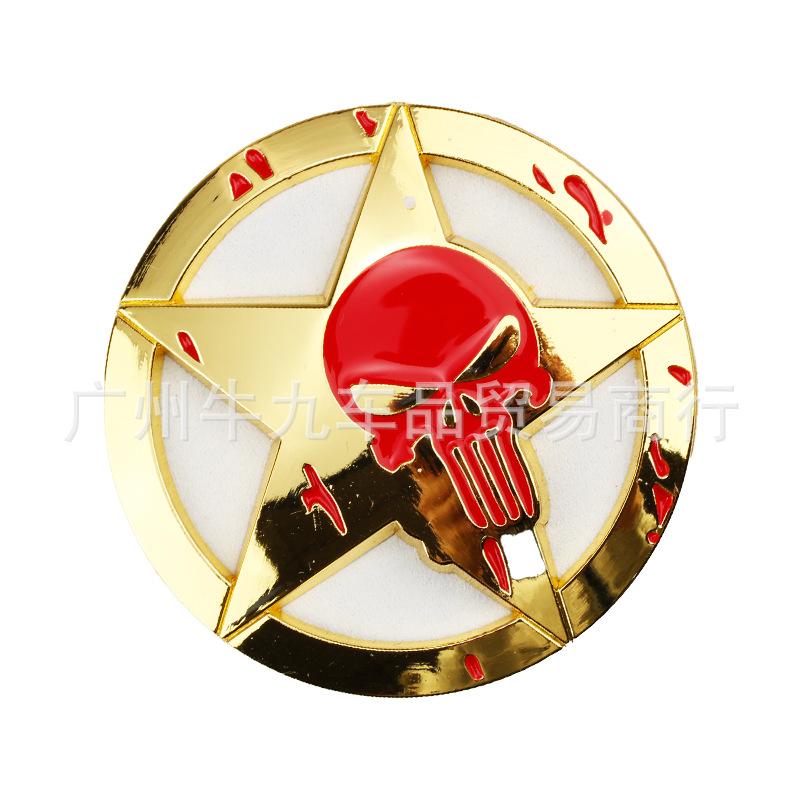 Large Round Pentagram Label, Round Star Label, Punisher Label, Ghost Head Label, Metal 3D Three-dimensional Decoration.