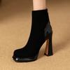2026 Damen Stiefeletten Hohe Absätze Modeschuhe Klobige Luxus Damen Stiefel Winter Neue Designer Pumps Kleid Wildleder Femme Botas