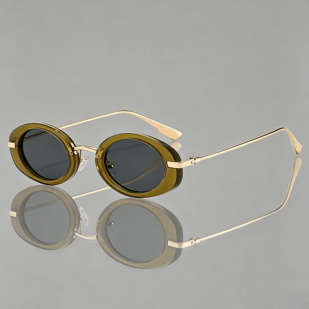 Occhiali da Sole Ovali Retro Transfrontalieri: Stile Europeo & Americano Telaio in Metallo alla Moda Sfilata di Moda 89261