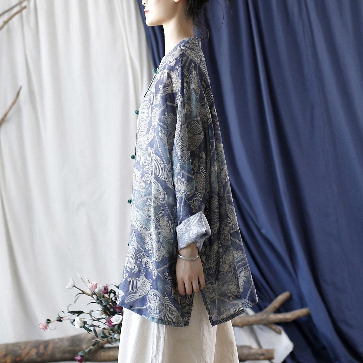 Johnature женские винтажные рубашки Ramie с рукавами «летучая мышь» и цветочным принтом — фото 6