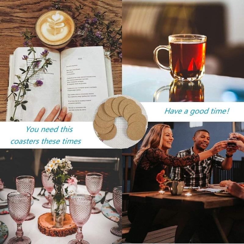 12Pcs 3-5mm Cork Coaster for Drink Non-Slip Cork Coaster Natural Round Wooden Cup Mat Heat Resistant Reusable Tea Coffee Coaster