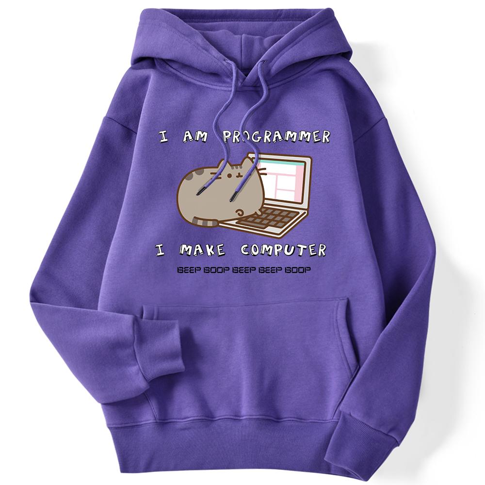 Sporty Women's Sweatshirt I Am Programmer I Make Computer Printed Streetwear Long Sleeve Pocket Hoodie Comfortable Streetwear
