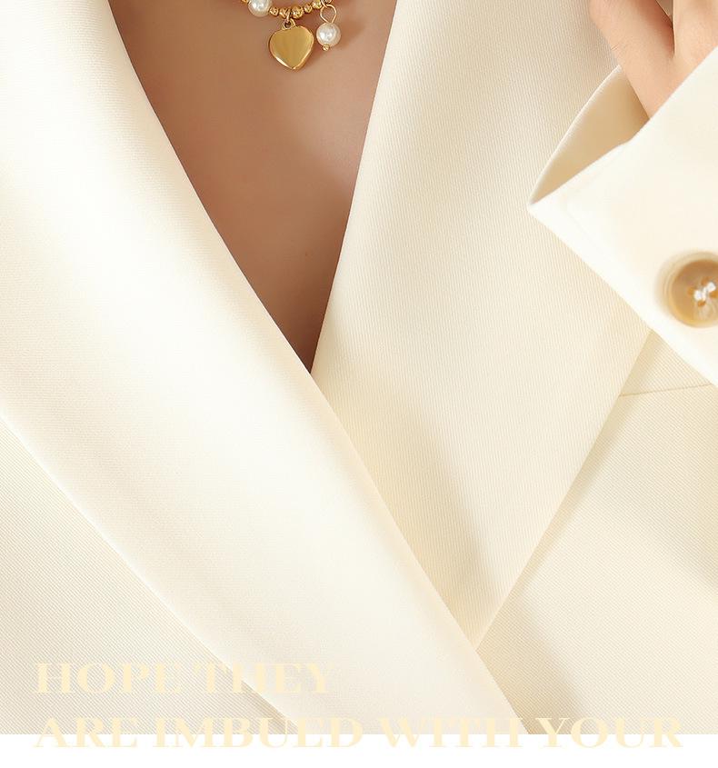 Handmade Heart Pendant Necklace with Faux Pearl & Gold-Plated Titanium Steel for Women's Fashion