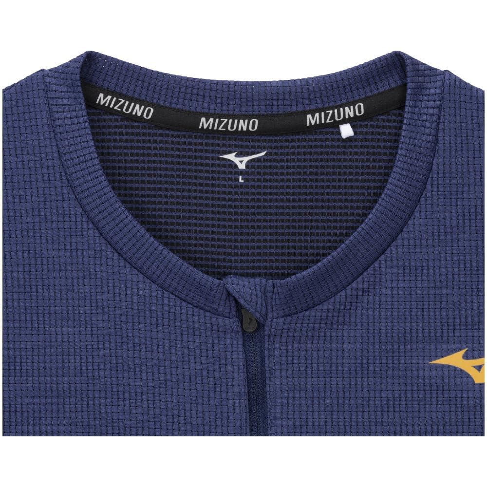 Mizuno Running Wear Dry Aeroflow Long Half Highly Estate Blue T-Shirt, Sleeve, Zip, Breathable, Reflective, J2MAB505, Men's,