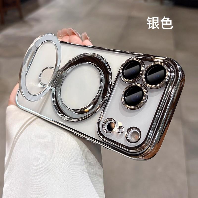 Applicable To iPhone17PROMAX Mobile Phone Case, Magnetic Fulcrum Bracket, Transparent with Lens Film, Apple 16 Soft Anti-drop