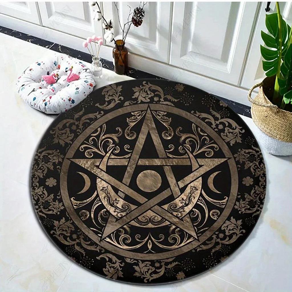 Pentagram Moon Cosmic Themed Round Rug Living Room Dining Room Bedroom Chair Mat Kids Laundry Balcony Non-slip Carpet Home Decor