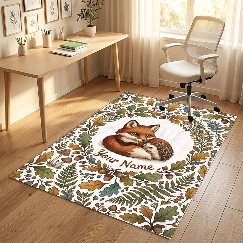 Autumn Fox Theme Soft Crystal Velvet Rug Custom Name & Text Print Non Slip Floor Rug for Bedroom Living Room