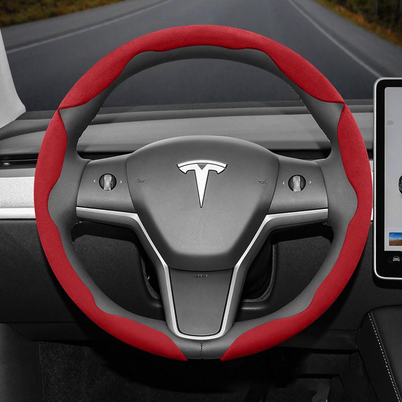 Suitable for Tesla Anti-Slip Buckle Segmented Suede Steering Wheel Cover Suitable for Model 3 Highland 2024 Y X S Juniper Cybertruck Accessories